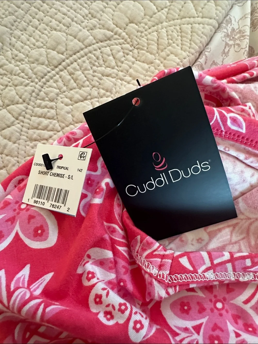 Cuddl Duds Coral Pink Floral Sleeveless Chemise with Ruffle Hem